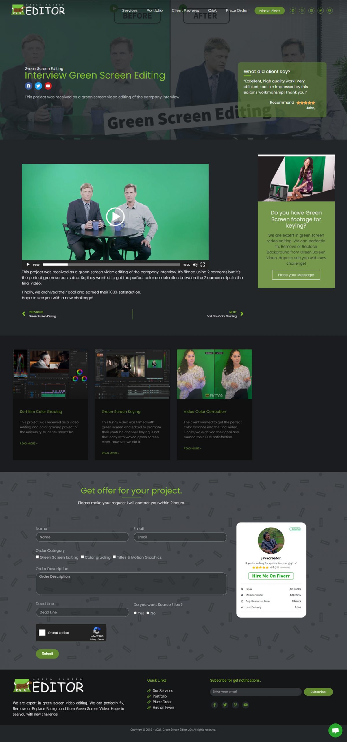 Green Screen Editor - Custom Design Portfolio Page
