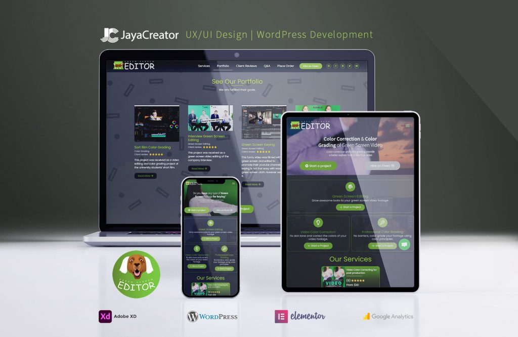 greenscreeneditor.us full website creation by JayaCreator